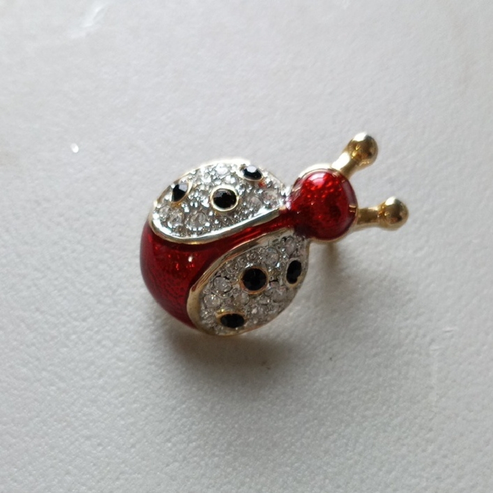 Elegant Red and Gold Ladybug Brooch